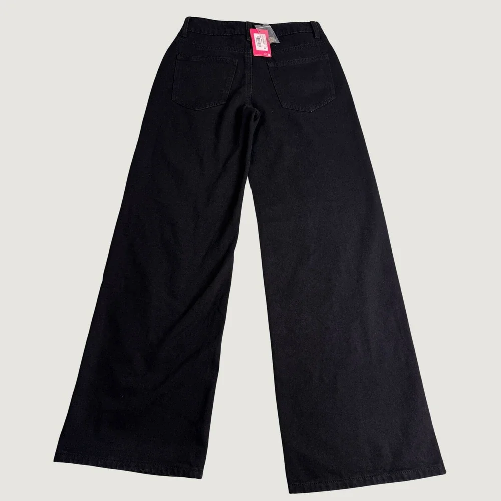 Streetwear Edikted Black Wide Leg Y2K High Rise Denim Jeans Womens XS NWT